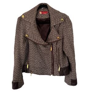 APPLE BOTTOMS TWEED Y2K Vintage Wool-Blend MOTO JACKET w/Gold & Leatherette RARE